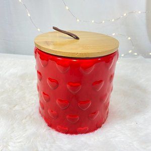 Valentines 2023 Red Ceramic Heart Embossed Cookie Storage Canister New